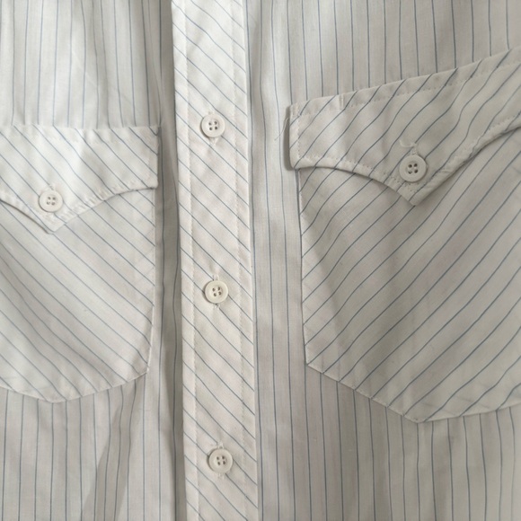 H BAR C Western Wear Men Long Tail White Blue Stripes Button Up Shirt-14 1/2 -32 - Picture 5 of 8
